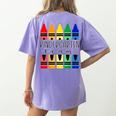 Colorful Crayon Kindergarten Team Tee For Teachers Students Men Women Kids Women's Comfort Colors T-Shirt Back Print Violet