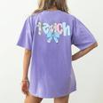 Coquette Bow Teach Teacher Happy First Day Back To School Women's Comfort Colors T-Shirt Back Print Violet