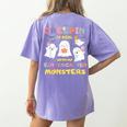 Creepin It Real With Kindergarten Monsters Halloween Teacher Women's Comfort Colors T-Shirt Back Print Violet
