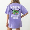 Creepin It Real Monster School Preschool Teacher Halloween Women's Comfort Colors T-Shirt Back Print Violet