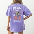Creepin It Real Pre-K Monsters Halloween Preschool Teacher Women's Comfort Colors T-Shirt Back Print Violet