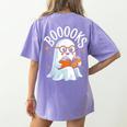Cute Ghost Reading Book Librarian Teacher Halloween Costume Women's Comfort Colors T-Shirt Back Print Violet