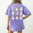 Cute Ghost Reading Books Teacher Halloween Reading Men Women Kids Women's Comfort Colors T-Shirt Back Print Violet