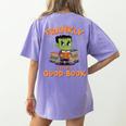 Cute Halloween Teacher Librarian Frankenstein Reading Books Women's Comfort Colors T-Shirt Back Print Violet