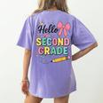 Cute Hello Second Grade Back To School Coquette Teacher Girl Women's Comfort Colors T-Shirt Back Print Violet Cute Hello Second Grade Back To School Coquette Teacher Girl Women's Comfort Colors T-Shirt Back Print Violet