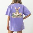 Cute Reading Bunny Glasses Books Bookworm Reader Teacher Women's Comfort Colors T-Shirt Back Print Violet