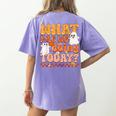 What Are We Doing Today Halloween PE Spooky Teacher Women's Comfort Colors T-Shirt Back Print Violet