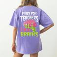 English Teachers Love Brains Zombie Teacher School Halloween Women's Comfort Colors T-Shirt Back Print Violet