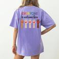Everyone Is Welcome Here Idaho Teacher Women's Comfort Colors T-Shirt Back Print Violet Everyone Is Welcome Here Idaho Teacher Women's Comfort Colors T-Shirt Back Print Violet