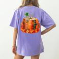 Fall Book Autumn Reading Teacher Halloween Pumpkin Season Women's Comfort Colors T-Shirt Back Print Violet