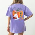 Fall Book Pumpkin Ghost Reading Books Halloween Teacher Women's Comfort Colors T-Shirt Back Print Violet Fall Book Pumpkin Ghost Reading Books Halloween Teacher Women's Comfort Colors T-Shirt Back Print Violet