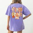 First Grade Fall Floral Coquette Bow Teachers Students Women's Comfort Colors T-Shirt Back Print Violet First Grade Fall Floral Coquette Bow Teachers Students Women's Comfort Colors T-Shirt Back Print Violet