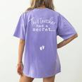 Fun Pregnant Teacher Announcement Idea- Footprints On Tummy Women's Comfort Colors T-Shirt Back Print Violet Fun Pregnant Teacher Announcement Idea- Footprints On Tummy Women's Comfort Colors T-Shirt Back Print Violet