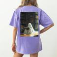 Ghost Library Halloween Book Reading Books Lover Teacher Women's Comfort Colors T-Shirt Back Print Violet