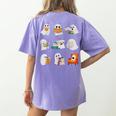 Ghost Reading Teacher Halloween Librarian Book Lover School Women's Comfort Colors T-Shirt Back Print Violet