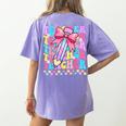 Groovy Teacher Cute Coquette Bow Flower Retro Back To School Women's Comfort Colors T-Shirt Back Print Violet