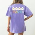 Groovy Teacher Cute Daisy Flower Retro Back To School Women's Comfort Colors T-Shirt Back Print Violet Groovy Teacher Cute Daisy Flower Retro Back To School Women's Comfort Colors T-Shirt Back Print Violet