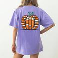 Halloween Books Pumpkin Reading Teacher Fall Men Women Women's Comfort Colors T-Shirt Back Print Violet