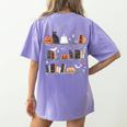 Halloween Library Ghost Books Teacher Spooky Trick Or Teach Women's Comfort Colors T-Shirt Back Print Violet