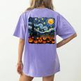 Halloween Pumpkin Starry Night Van Gogh Art Teacher Women's Comfort Colors T-Shirt Back Print Violet