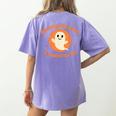 Halloween Teacher Crew Spooky Season Retro Ghost Women's Comfort Colors T-Shirt Back Print Violet