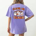 Halloween Teacher Ghosts Trick Or Teach Retro Costume Women Women's Comfort Colors T-Shirt Back Print Violet