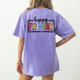 Happy Fri-Yay Friday Lovers Teacher Fri Yay Weekend Women's Comfort Colors T-Shirt Back Print Violet