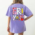 Happy Fri-Yay Teacher Back To School Friday Lovers Women's Comfort Colors T-Shirt Back Print Violet Happy Fri-Yay Teacher Back To School Friday Lovers Women's Comfort Colors T-Shirt Back Print Violet