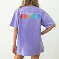 Happy Fri Yay Teacher Friday Women's Comfort Colors T-Shirt Back Print Violet
