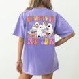 Haunted By My TBR Cute Ghosts Book Reading Teacher Halloween Women's Comfort Colors T-Shirt Back Print Violet