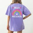 Hello Preschool Teacher Student Girls Rainbow Back To School Women's Comfort Colors T-Shirt Back Print Violet Hello Preschool Teacher Student Girls Rainbow Back To School Women's Comfort Colors T-Shirt Back Print Violet