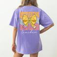 Interventionist Teacher Groovy Coquette Bow Back To School Women's Comfort Colors T-Shirt Back Print Violet