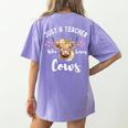 Just A Teacher Who Loves Cows Shirt Cute Highland Cow Women's Comfort Colors T-Shirt Back Print Violet