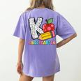 K Is For Kindergarten Teacher Pencil Apple Back To School Women's Comfort Colors T-Shirt Back Print Violet K Is For Kindergarten Teacher Pencil Apple Back To School Women's Comfort Colors T-Shirt Back Print Violet