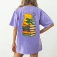 Kawaii Cats Lover Coffee Books Teacher Librarian Cat Women's Comfort Colors T-Shirt Back Print Violet
