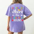 Kindergarten Where The Adventure Begins Shirt Children's Teacher Women's Comfort Colors T-Shirt Back Print Violet Kindergarten Where The Adventure Begins Shirt Children's Teacher Women's Comfort Colors T-Shirt Back Print Violet