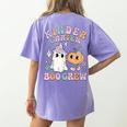 Kindergarten Boo Crew Halloween Floral Ghost Kinder Teacher Women's Comfort Colors T-Shirt Back Print Violet