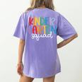 Kindergarten Squad Team Crew Teacher Back To School Women's Comfort Colors T-Shirt Back Print Violet Kindergarten Squad Team Crew Teacher Back To School Women's Comfort Colors T-Shirt Back Print Violet