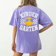 Kindergarten Teacher First Day Of Kinder Back To School Women's Comfort Colors T-Shirt Back Print Violet Kindergarten Teacher First Day Of Kinder Back To School Women's Comfort Colors T-Shirt Back Print Violet