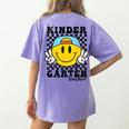 Kindergarten Teacher Hippie Smile Face Back School Women's Comfort Colors T-Shirt Back Print Violet Kindergarten Teacher Hippie Smile Face Back School Women's Comfort Colors T-Shirt Back Print Violet