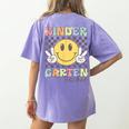 Kindergarten Teacher Team Hippie Smile Face Back To School Women's Comfort Colors T-Shirt Back Print Violet Kindergarten Teacher Team Hippie Smile Face Back To School Women's Comfort Colors T-Shirt Back Print Violet