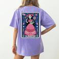 La Maestra Halloween Mexican Bingo Card Teacher Lottery Card Women's Comfort Colors T-Shirt Back Print Violet La Maestra Halloween Mexican Bingo Card Teacher Lottery Card Women's Comfort Colors T-Shirt Back Print Violet