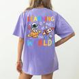 Learning Is Out Of This World Space Back To School Teacher Women's Comfort Colors T-Shirt Back Print Violet