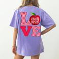 Love Kindergarten Cute Apple School Teacher Women's Comfort Colors T-Shirt Back Print Violet Love Kindergarten Cute Apple School Teacher Women's Comfort Colors T-Shirt Back Print Violet