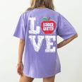 LOVE Kindergarten Teacher Student School Apple Women's Comfort Colors T-Shirt Back Print Violet