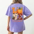 Love Kindergarten Teacher Turkey Thanksgiving Autumn Fall Women's Comfort Colors T-Shirt Back Print Violet