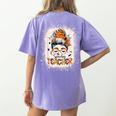 Messy Bun Spooky Teacher Bleached Halloween Teachers Women's Comfort Colors T-Shirt Back Print Violet Messy Bun Spooky Teacher Bleached Halloween Teachers Women's Comfort Colors T-Shirt Back Print Violet
