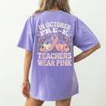 In October Pre-K Teachers Wear Pink Ribbon Breast Cancer Women's Comfort Colors T-Shirt Back Print Violet
