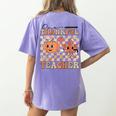 One Thankful Teacher Thanksgiving Groovy Fall Autumn Teacher Women's Comfort Colors T-Shirt Back Print Violet One Thankful Teacher Thanksgiving Groovy Fall Autumn Teacher Women's Comfort Colors T-Shirt Back Print Violet