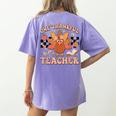 One Thankful Teacher Thanksgiving Retro Groovy Fall Teachers Women's Comfort Colors T-Shirt Back Print Violet One Thankful Teacher Thanksgiving Retro Groovy Fall Teachers Women's Comfort Colors T-Shirt Back Print Violet